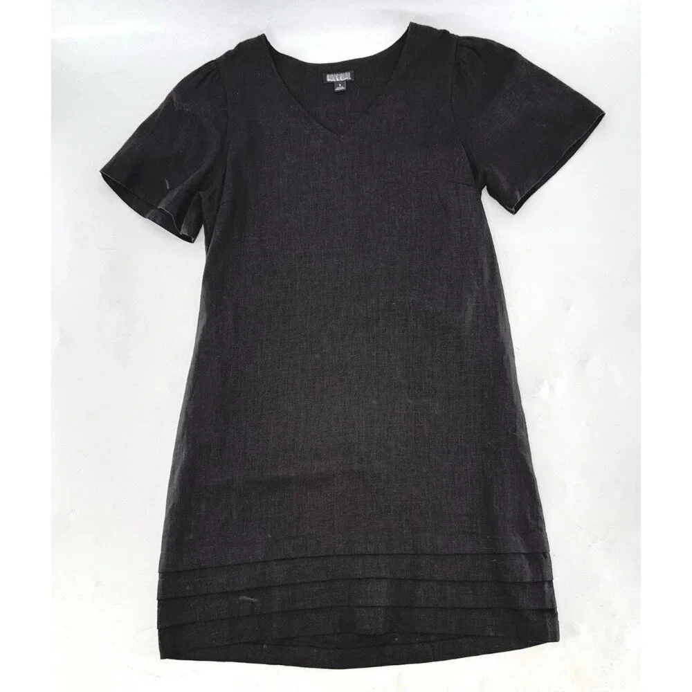 Nicole Miller Women’s Linen Blend Black Dress Pullover Boho‎ Preppy Size Small